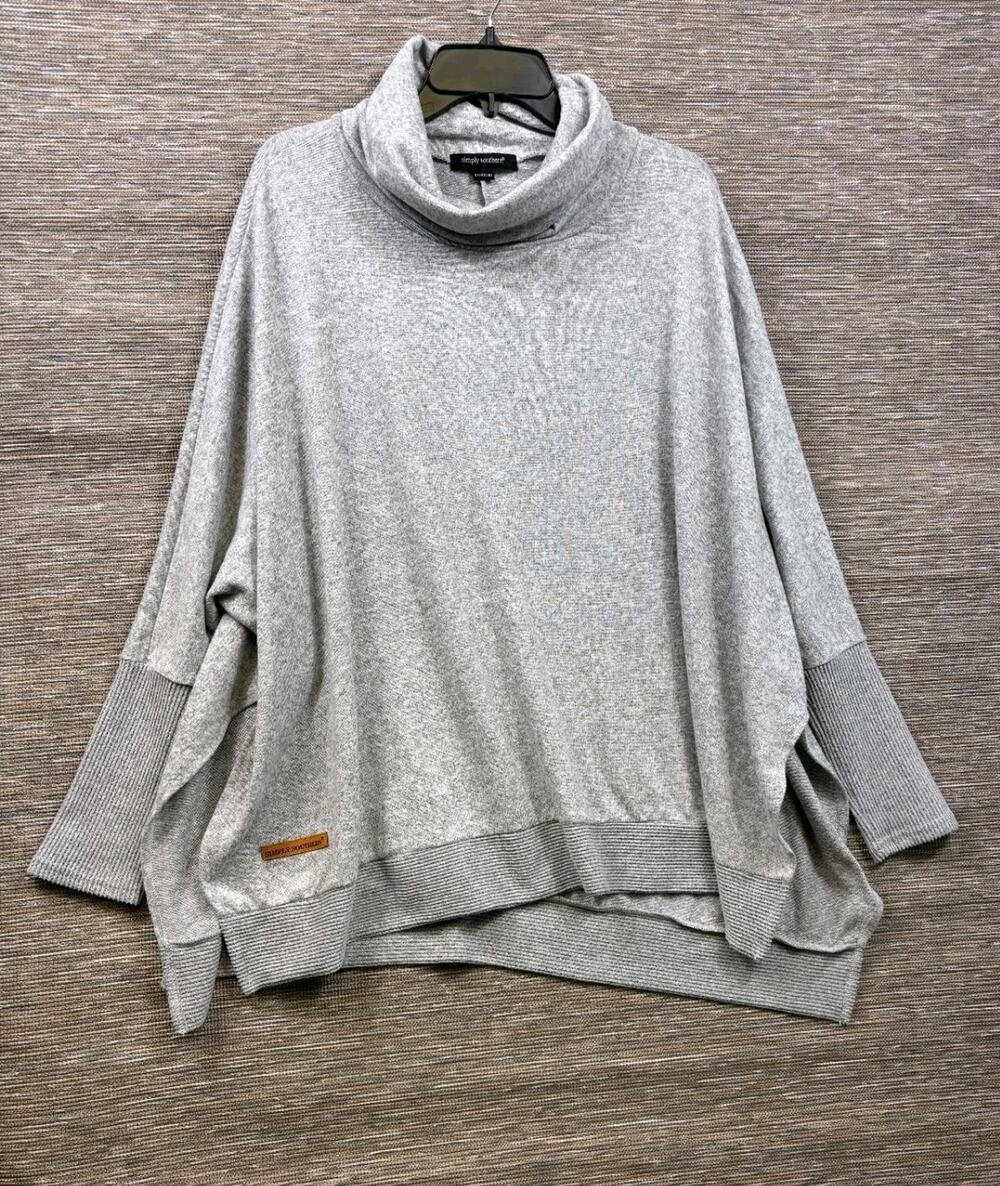 Simply Southern O/S Gray Cowl Neck Tunic Top Long Sleeves Asymetr Hem Lagenlook